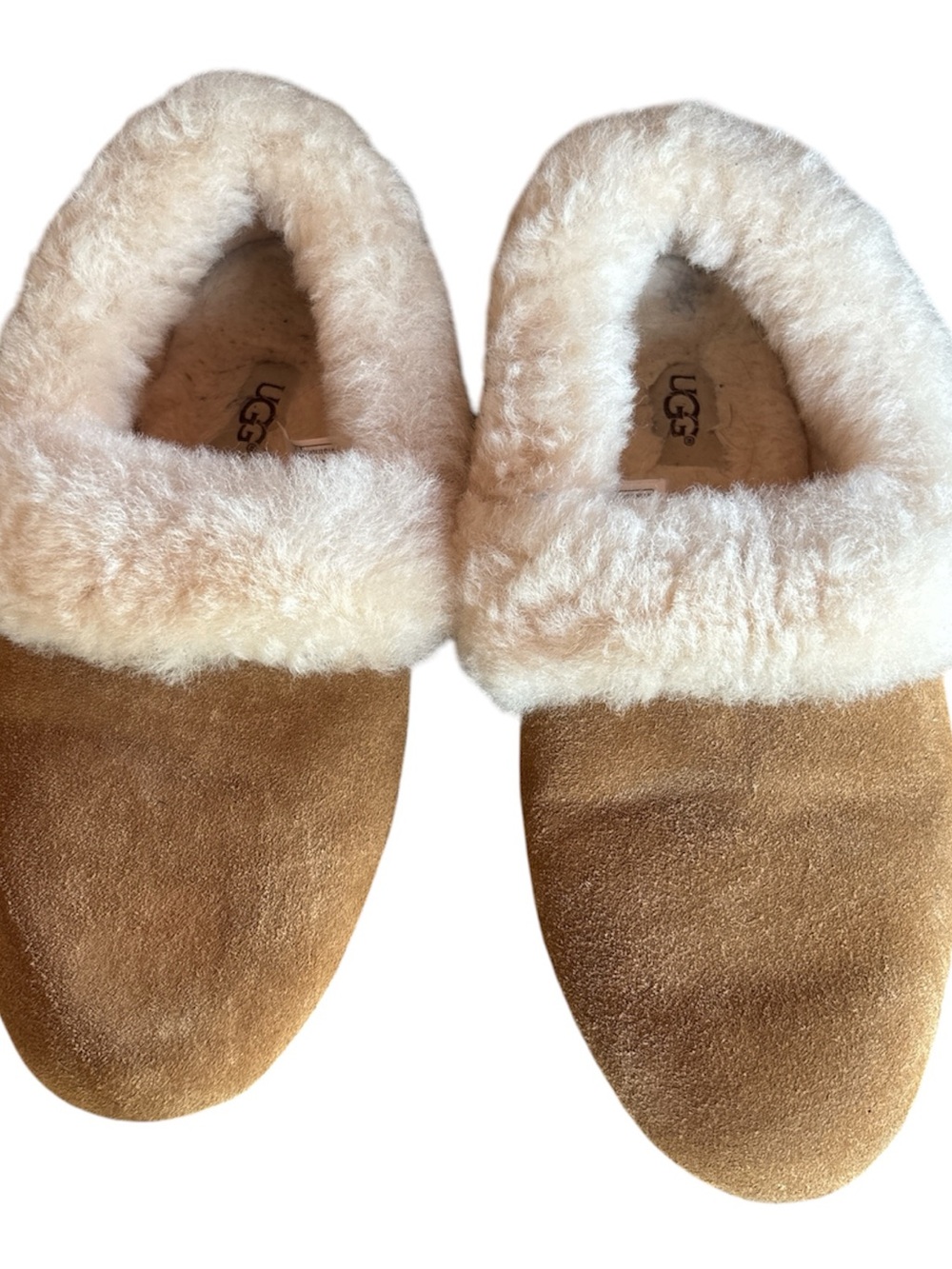 UGG Chestnut Suede Shearling-Lined Slippers with Cream Fur Trim